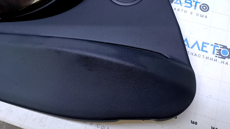 Door trim card rear left BMW 3 F30 12-18 black with black insert leather, armrest black leather, overlay dark wood, bumps, scuffs