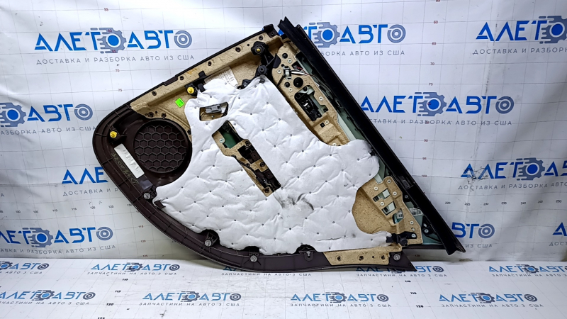 Door trim card rear left Cadillac ATS 13- brown with gray insert leather, armrest brown leather, molding light wood gloss, dents, abrasions, cracked leather, pokes, scuffs