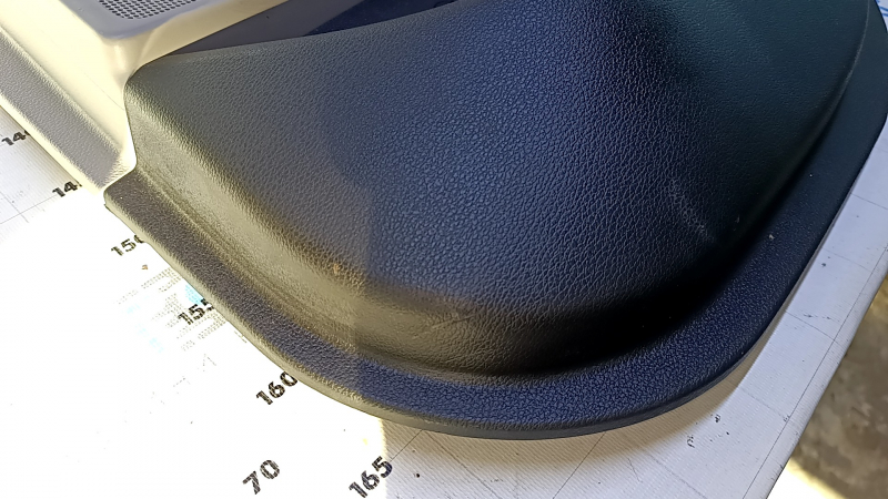 Door trim card rear right Hyundai Sonata 15-17 black with gray insert plastic, armrest gray leather, gray molding structure, dents, scratches, abrasions