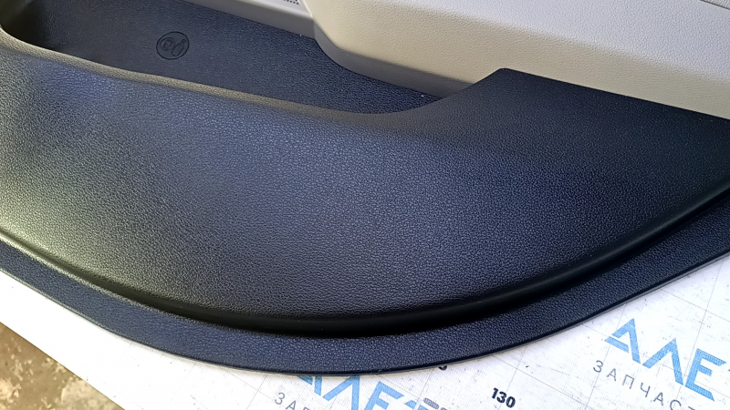 Door trim card rear right Hyundai Sonata 15-17 black with gray insert plastic, armrest gray leather, gray molding structure, dents, scratches, abrasions