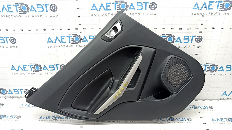 Door trim card rear left Ford Ecosport 18-22 black with black insert plastic, armrest black leather, molding gray gloss, scratches