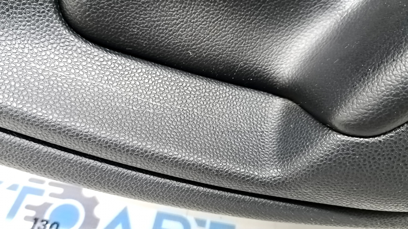 Door trim card rear left Ford Ecosport 18-22 black with black insert plastic, armrest black leather, molding gray gloss, scratches