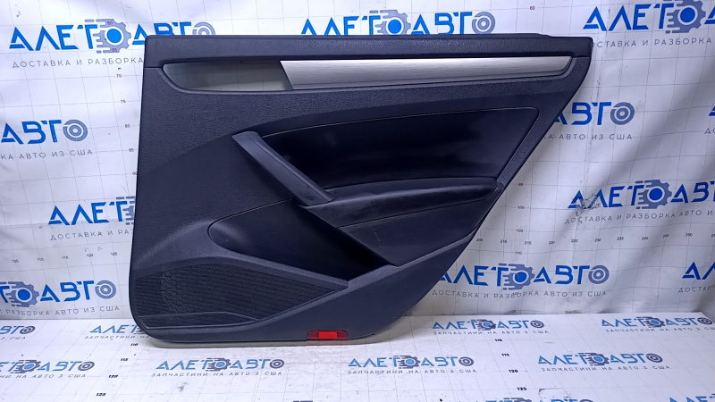 Door trim card rear right VW Passat b7 12-15 USA black with black insert leather, armrest black leather, molding gray gloss, scratches, abrasions, dents, bumps