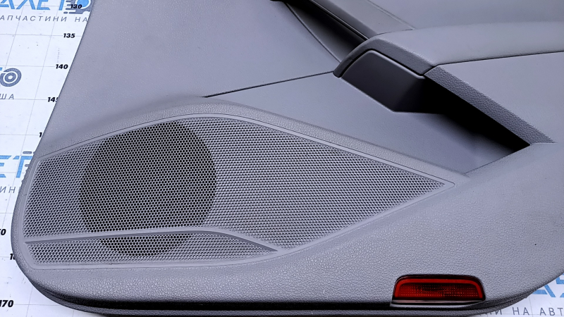 Door trim card rear right VW Passat b7 12-15 USA gray with gray insert plastic, armrest gray leather, molding dark wood gloss, with tweeter, with backlight, scuffs, scratches, dents