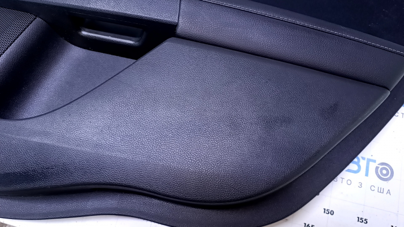 Door trim card rear right Ford Fusion mk5 13-16 black with black insert cloth, armrest black leather, molding gray gloss, scratches, abrasions, dents