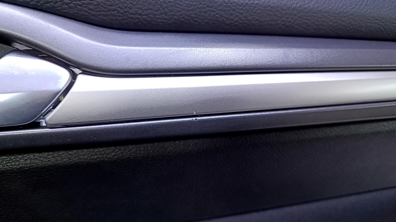 Door trim card rear right Ford Fusion mk5 13-16 black with black insert cloth, armrest black leather, molding gray gloss, scratches, abrasions, dents