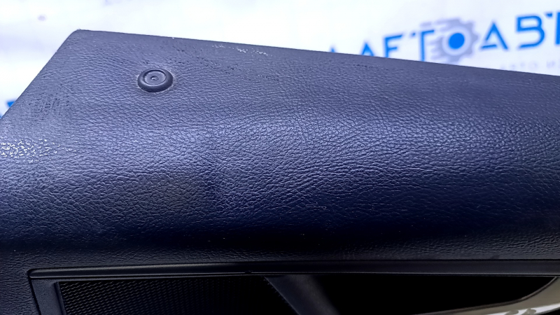 Door trim card rear right Ford Edge 15-18 black with black insert cloth, armrest black leather, molding gray structure, dents, abrasions, scratches, scuffs