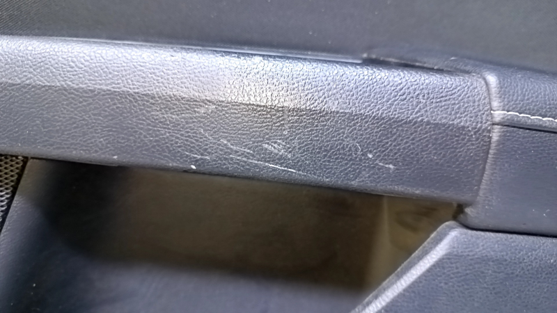 Door trim card rear right Ford Fusion mk5 17-20 black with black insert cloth, armrest black leather, molding gray structure, scratches, abrasions, scuffs, dents