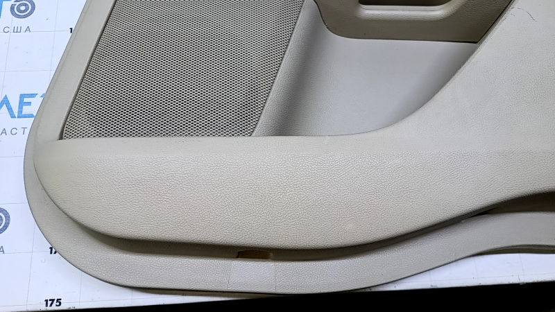 Door trim card rear right Ford Fusion mk5 13-16 beige with beige insert cloth, armrest beige leather, molding gray structure, scuffs, dents, abrasions, scratches