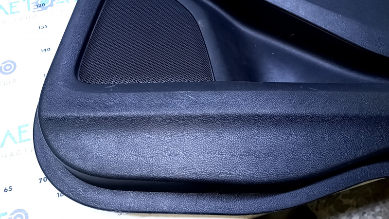 Door trim card rear right Ford Edge 15-18 black with beige insert cloth, armrest black leather, molding gray structure, scuffs, abrasions, scratches, for dry cleaning