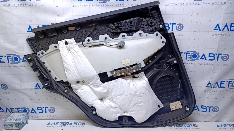 Door trim card rear right Ford Edge 15-18 black with beige insert cloth, armrest black leather, molding gray structure, scuffs, abrasions, scratches, for dry cleaning