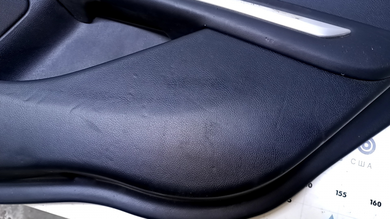 Door trim card rear right Lincoln MKZ 17-20 black with black insert leather, armrest black leather, molding light wood gloss, with backlight, tear, dents, scratches, burrs, cracked fasteners