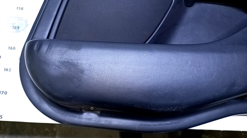 Door trim card rear right Lincoln MKZ 17-20 black with black insert leather, armrest black leather, molding light wood gloss, with backlight, tear, dents, scratches, burrs, cracked fasteners