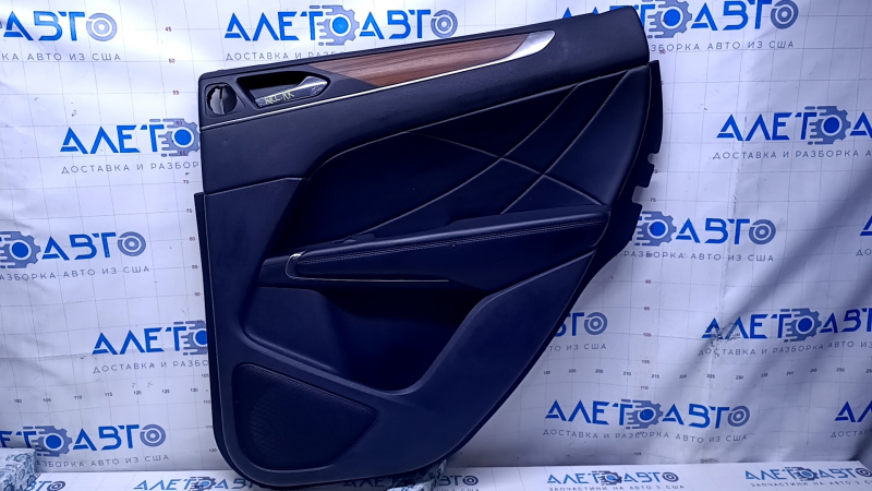 Door trim card rear right Lincoln MKC 15- black with black insert leather, armrest black leather, molding dark wood structure, abrasions, scratches, butt