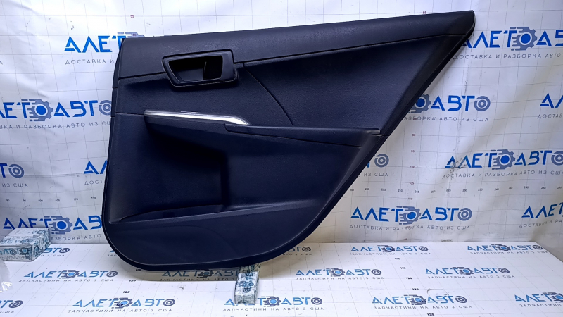 Door trim card rear right Toyota Camry v50 12-14 usa black with black insert plastic, armrest black rubber, scuffs, scratches