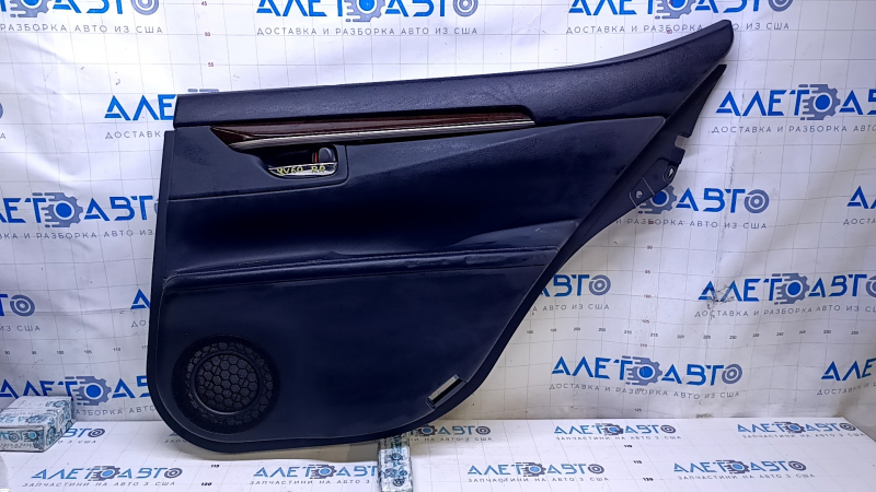 Door trim card rear right Lexus ES300h ES350 13-18 black with black insert leather, armrest leather, molding dark wood gloss, with backlight, scratches, abrasions, dents