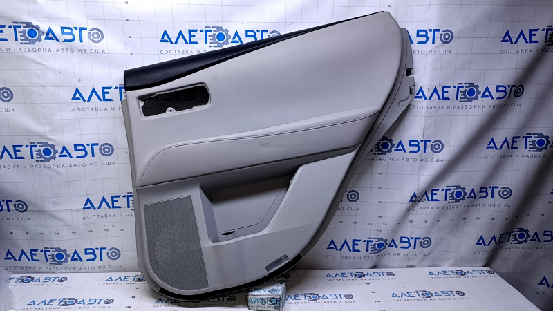 Door trim card rear right Lexus RX350 RX450h 10-15 gray with gray insert leather, armrest gray leather, dent, scuffs, pokes, scratches, abrasions, broken fastening