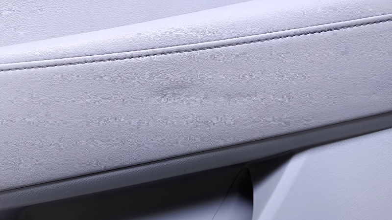 Door trim card rear right Lexus RX350 RX450h 10-15 gray with gray insert leather, armrest gray leather, dent, scuffs, pokes, scratches, abrasions, broken fastening