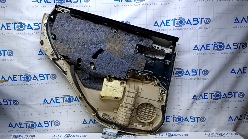 Door trim card rear right Lexus RX350 RX450h 10-15 beige with beige insert leather, armrest beige leather, dent, bumps, abrasions, scratches, tear