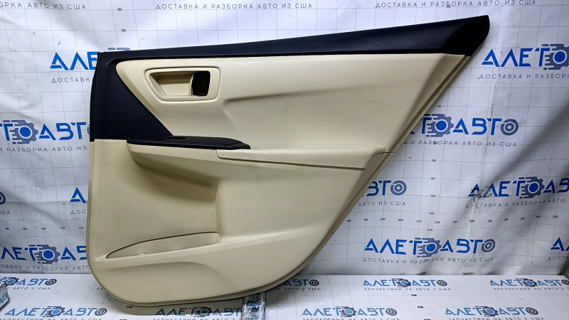 Door trim card rear right Toyota Camry v55 15-17 usa beige with beige insert plastic, armrest beige rubber, scuffs, scratches