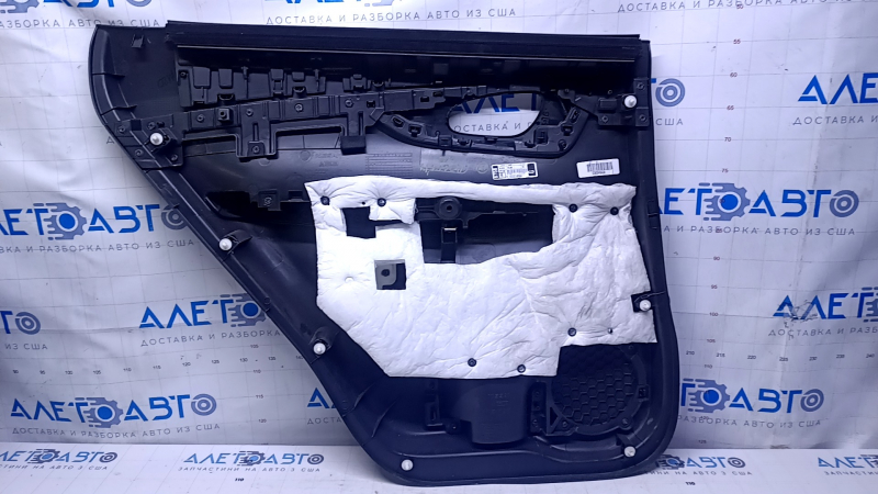 Door trim card rear right Nissan Rogue 17-20 black with black insert plastic, armrest black leather, molding graphite structure, scuffs, scratches