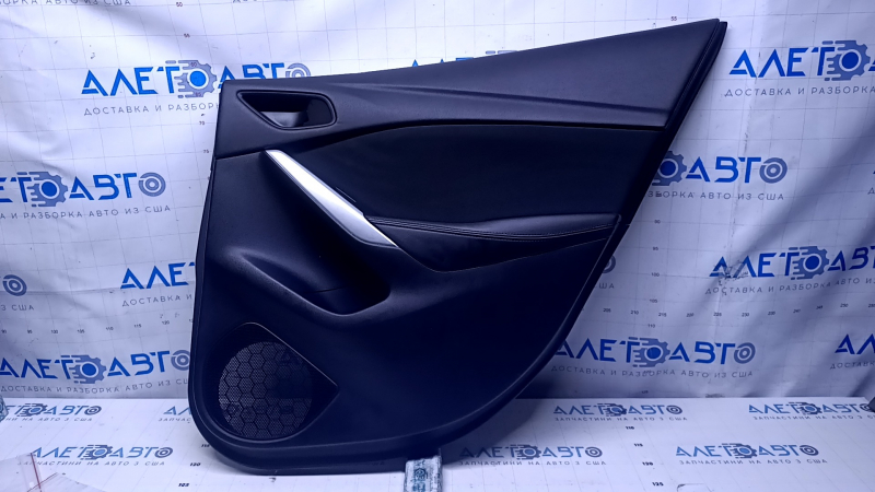 Door trim card rear right Mazda 6 13-15 Sport black with black insert cloth, armrest black leather, molding chrome, dents, scratches, abrasions