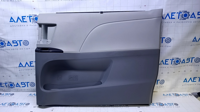 Door trim card rear right Toyota Sienna 11-14 dark gray with gray insert plastic, with curtain, scuffs, scratches