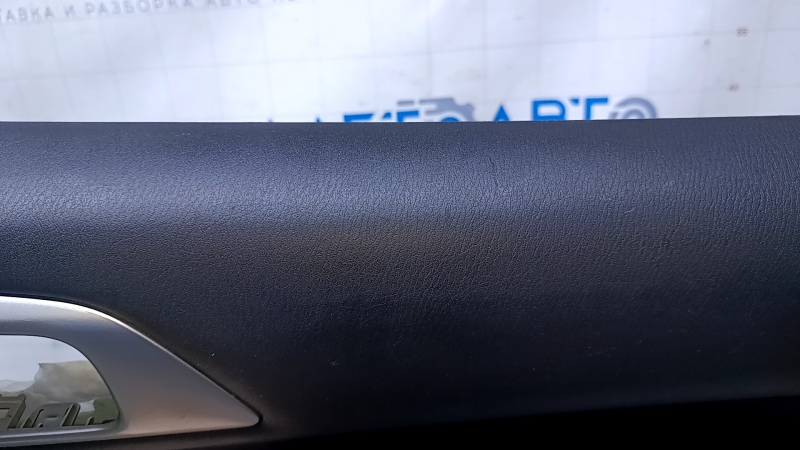 Door trim card rear right Nissan Pathfinder 13-20 black with black insert leather, armrest black leather, molding handle gray structure, scratches, abrasions, scuffs