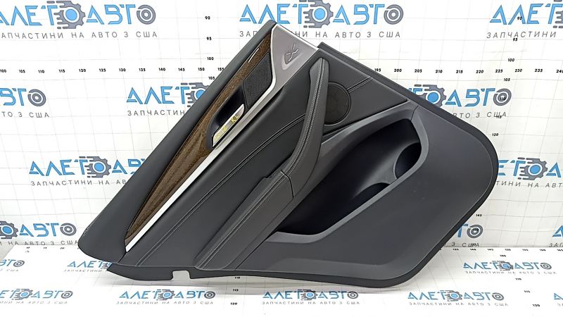 Door trim card rear left BMW X3 G01 18-21 leather black, insert leather Vernasca black, gray stitching, overlay dark oak, scratches