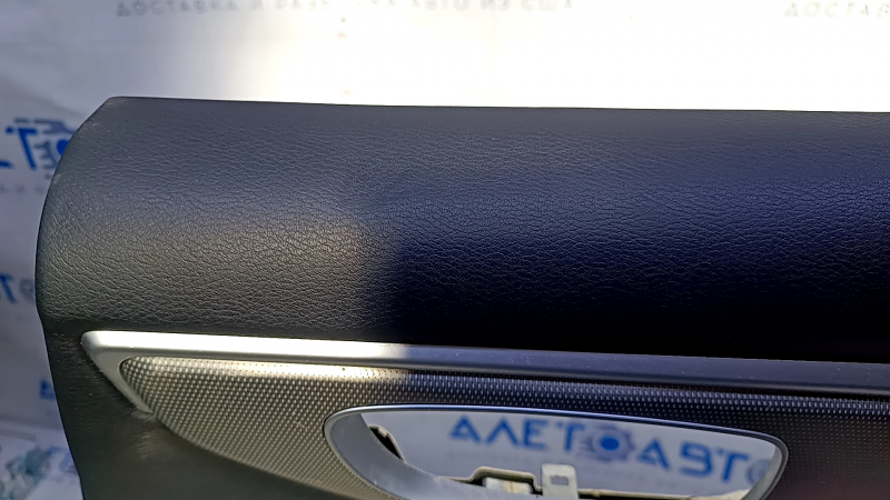 Door trim card rear right Infiniti Q50 14- gray with gray insert leather, armrest gray leather, molding gray structure, dents, scratches, abrasions, peeling coating on molding