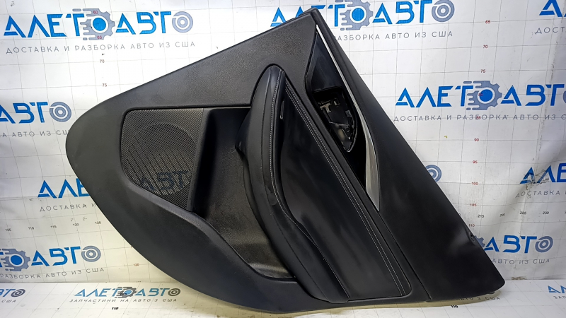 Door trim card rear right Infiniti QX30 17- black with black insert leather, armrest black leather, molding black-gray gloss, dents, scratches, abrasions