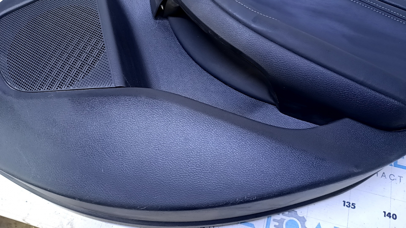 Door trim card rear right Infiniti QX30 17- black with black insert leather, armrest black leather, molding black-gray gloss, dents, scratches, abrasions