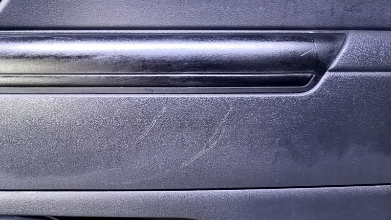 Door trim card rear right Jeep Compass 11-16 black with black insert plastic, armrest black plastic, scuffs, scratches