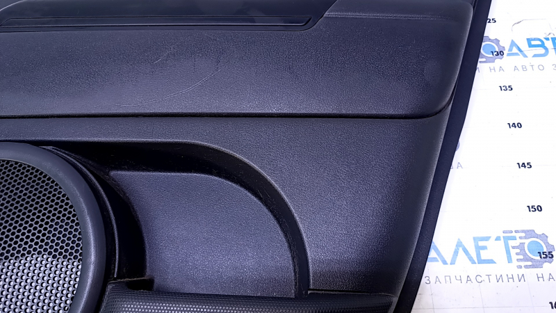 Door trim card rear right Jeep Compass 11-16 black with black insert plastic, armrest black plastic, scuffs, scratches