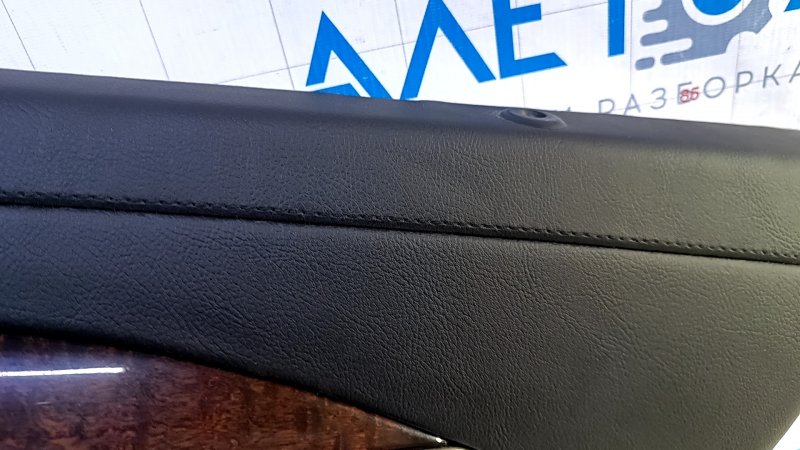 Door trim card rear right Cadillac CTS 14- black with black insert leather, armrest black leather, molding light wood gloss with chrome, with backlight, bumps, dents, scuffs, abrasions, scratches