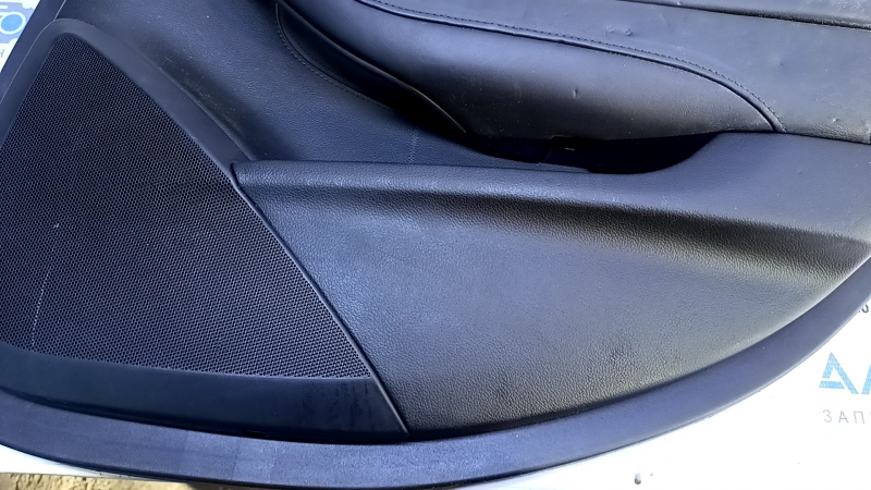 Door trim card rear right Cadillac CTS 14- black with black insert leather, armrest black leather, molding light wood gloss with chrome, with backlight, bumps, dents, scuffs, abrasions, scratches