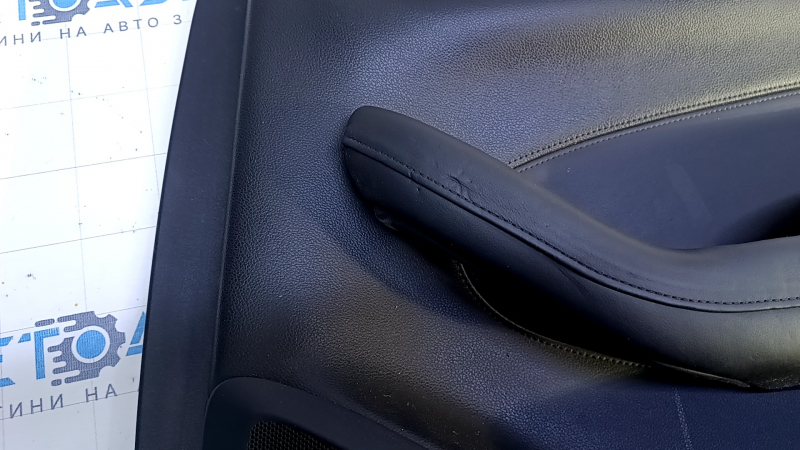 Door trim card rear right Cadillac CTS 14- black with black insert leather, armrest black leather, molding light wood gloss with chrome, with backlight, bumps, dents, scuffs, abrasions, scratches
