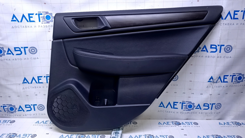 Door trim card rear right Subaru Legacy 15-19 black with black insert leather, armrest black leather, molding dark wood structure, scratches, abrasions
