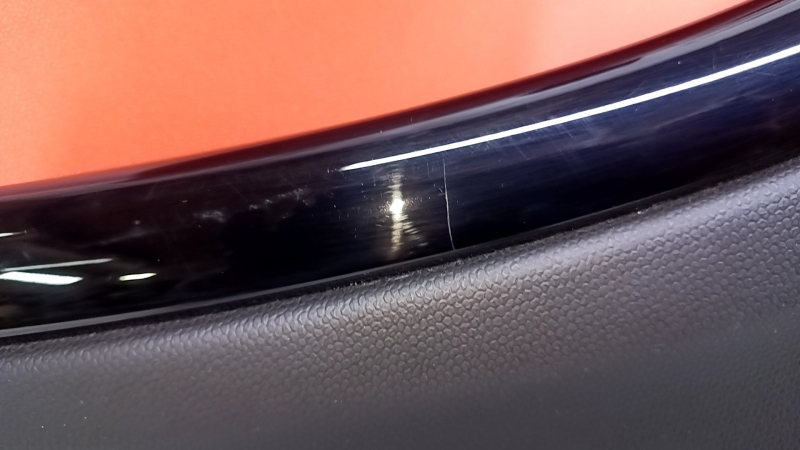 Door trim card rear right Mini Cooper Countryman R60 10-16 black with red insert plastic, armrest black rubber, molding black gloss, scratches, abrasions, scuffs, bumps, dents