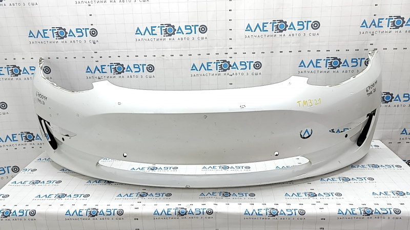Front bare bumper Tesla Model 3 18 - for parking sensors white PPSW, scratches, bumps, broken fasteners