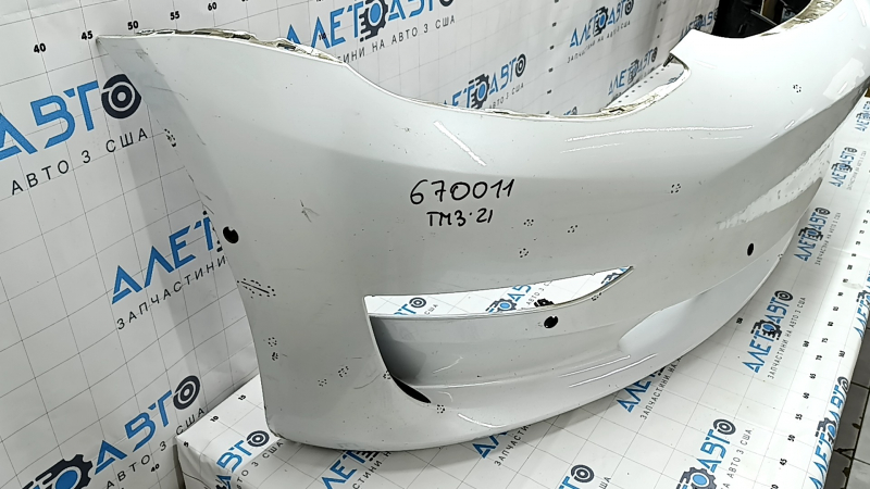 Front bare bumper Tesla Model 3 18 - for parking sensors white PPSW, scratches, bumps, broken fasteners