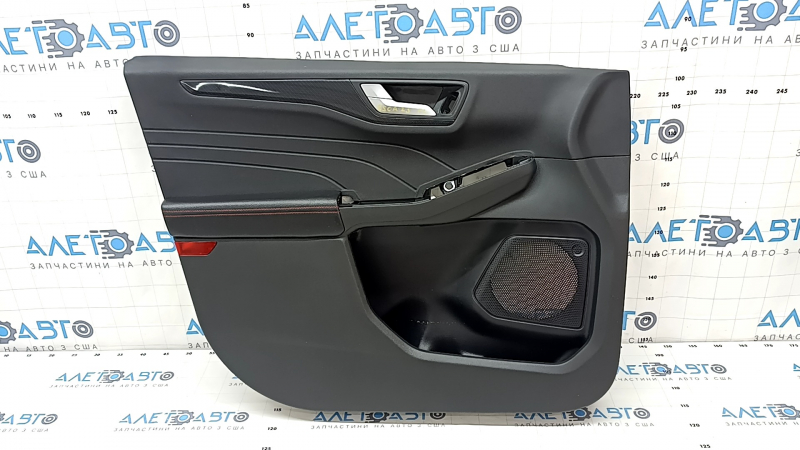 Door trim card front left Ford Escape MK4 23- black, St-line, armrest leather black with red stitching, molding black gloss carbon