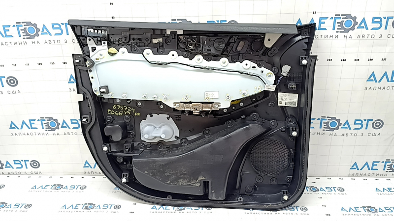 Door trim card front right Ford Edge 19-23 black, SEL, insert black leather, armrest black leather, with window lifter control trim, scratches, whitened plastic, made