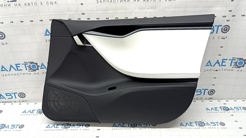 Door trim card front right Tesla Model S 16-20 rest black leather, armrest leather white, insert suede, molding graphite, gray stitching, backlight, dented, scratches, for cleaning