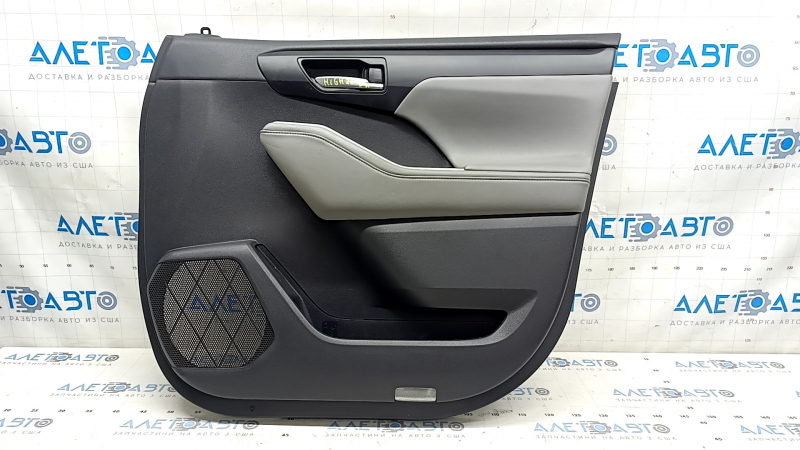 Door trim card front right Toyota Highlander 20-22 black, insert leather gray, armrest leather gray, dented