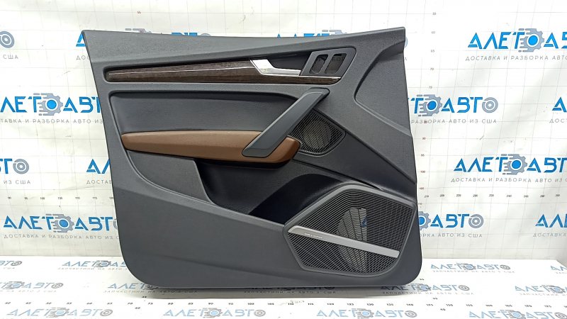 Door trim card front left Audi Q5 80A 18-20 black, with wood insert, armrest brown leather, Bang & Olufsen, scratches
