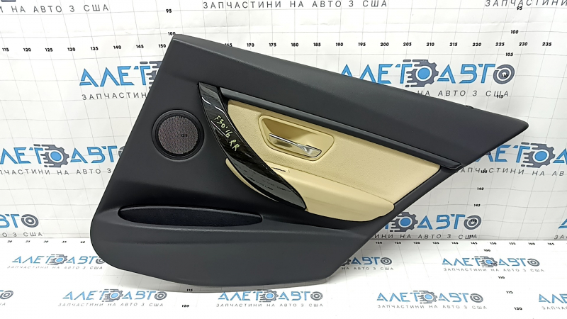 Door trim card rear right BMW 3 F30 12-18 black leather, ebony trim, insert and armrest beige leather, with black molding and backlight, dents, scratches