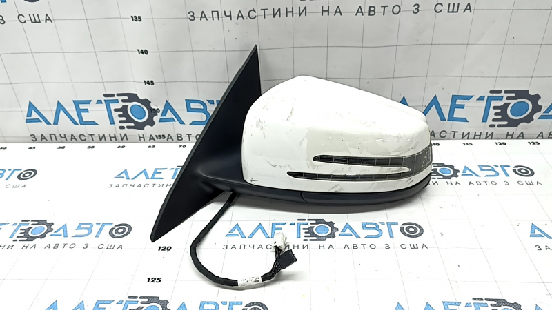 Side mirror left Mercedes CLA 14-19 BSM, auto-dimming, turn signal, 10+6 pins, white, worn