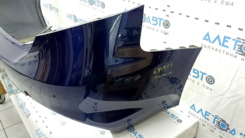 Bare rear bumper Alfa Romeo Giulia 17-18 for parking sensors, blue, dented, scratches, cracks