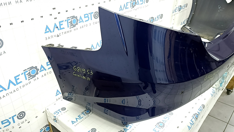 Bare rear bumper Alfa Romeo Giulia 17-18 for parking sensors, blue, dented, scratches, cracks
